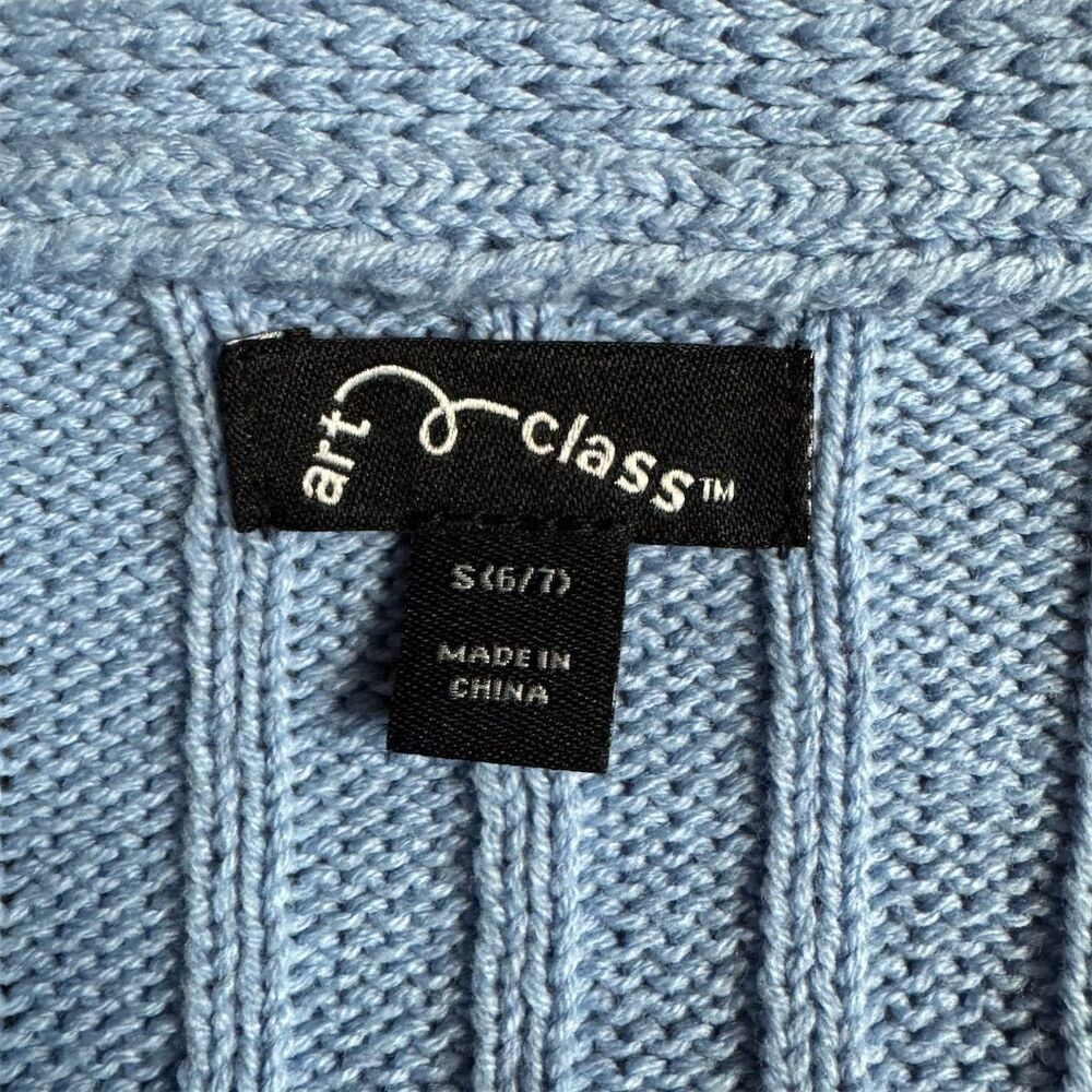 Class Act Girls' Blue Ribbed Cardigan Size 6-7 Heart Buttons - Picture 5 of 7